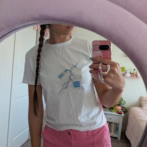 White Heavy Cotton T-Shirt With Blue Water Bottle Graphic Size Small